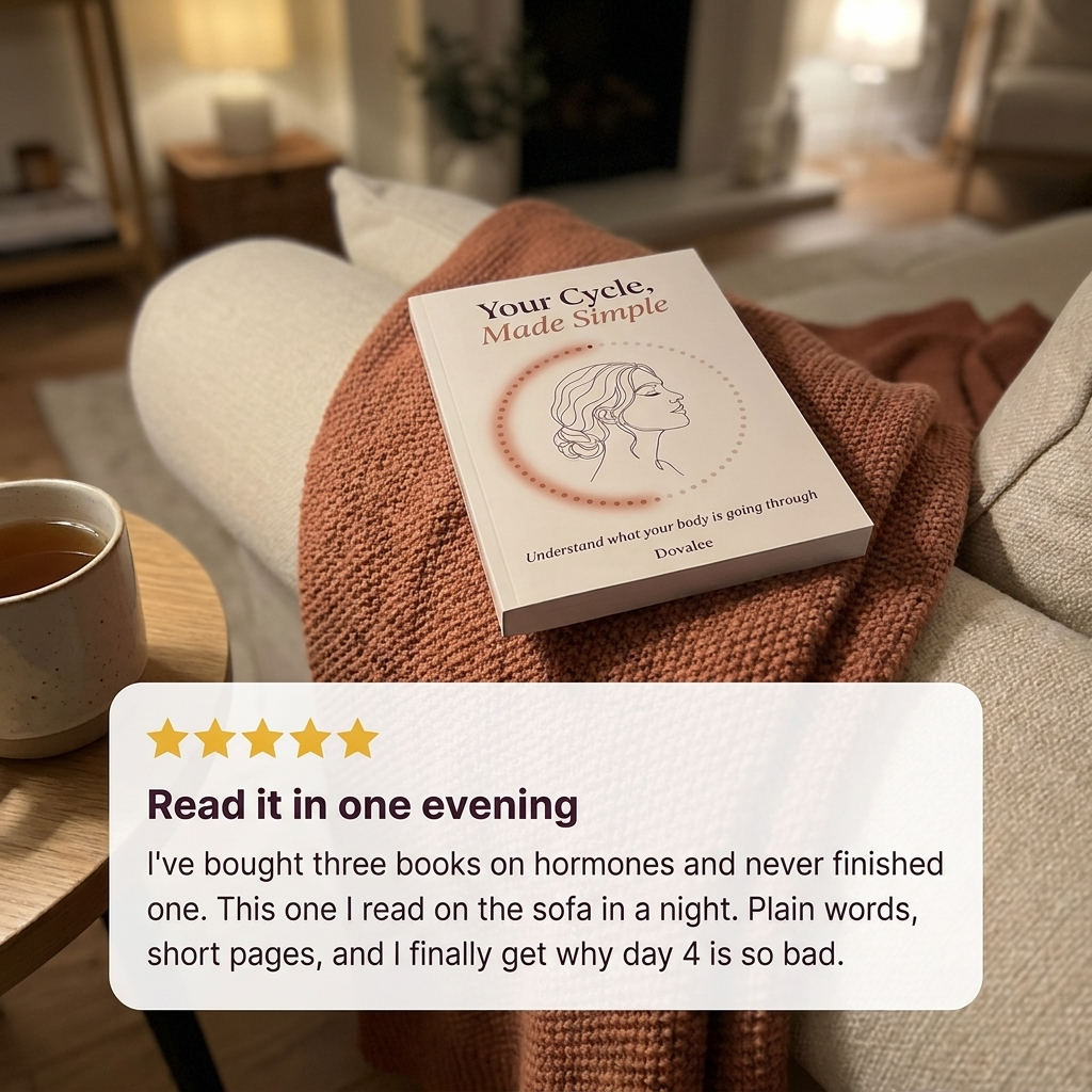 The book on a rust knit blanket on a sofa, with a review: Read it in one evening.